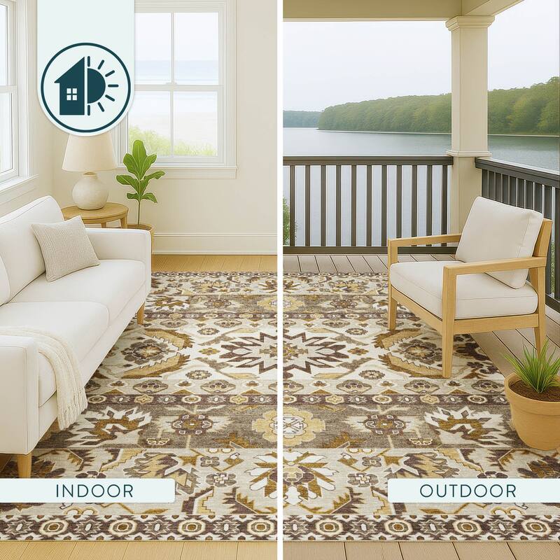 Machine Washable Indoor/ Outdoor Traditional Aspen Chantille Rug