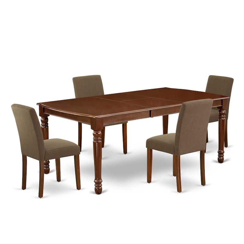 Victorian Dining Set 5Pc Rectangular Table & 4 Chairs - Linen Fabric, Mahogany Legs, 60-78" Table