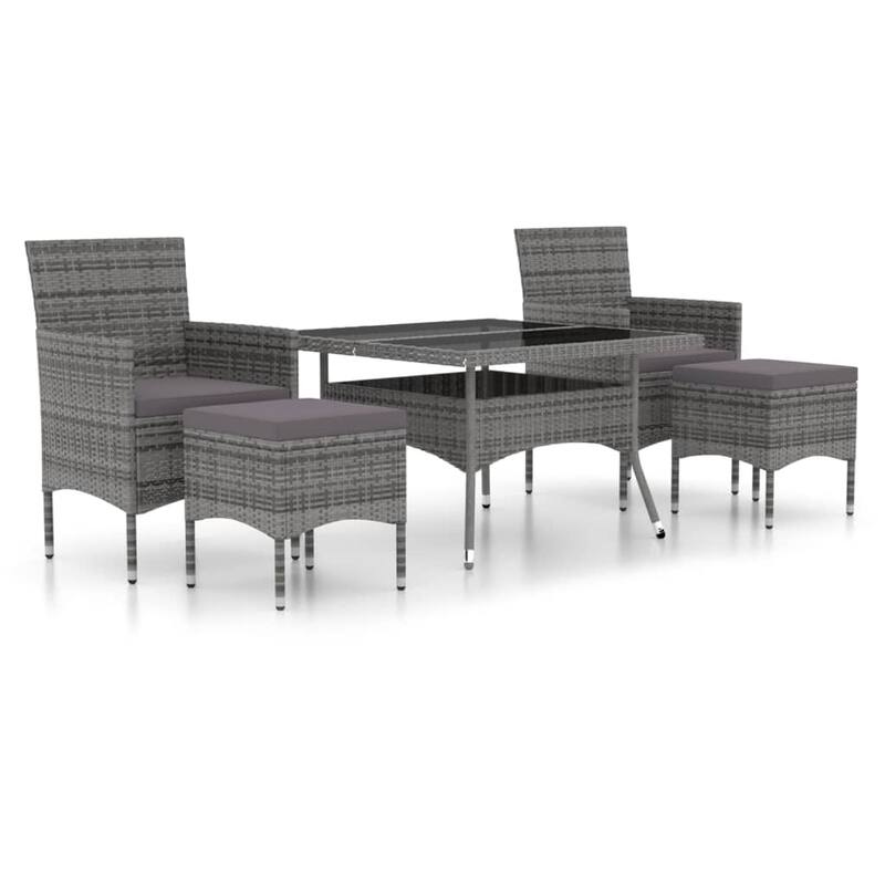 vidaXL Patio Dining Set Outdoor Table and Chiars Footstools 5 Piece Poly Rattan - 47.2 x 47.2 x 29.5 in
