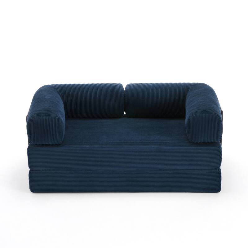 Set of 2 Corduroy Fully Compressed Convertible Sleeper Sofa with Metal Frame