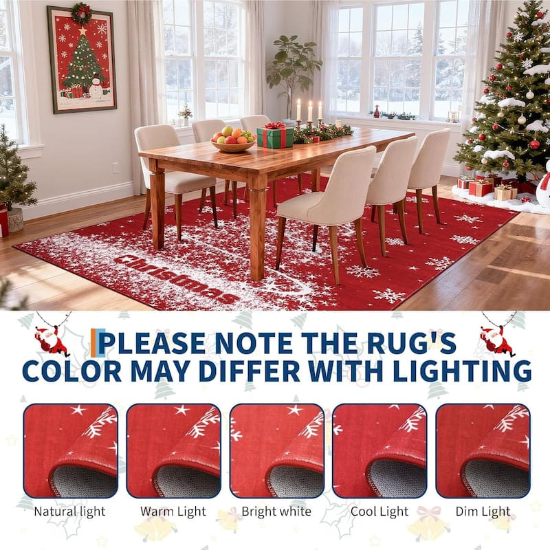 Washable Xmas Red Christmas Tree Area Rug for Home Decor - 1'6" x 2'6"