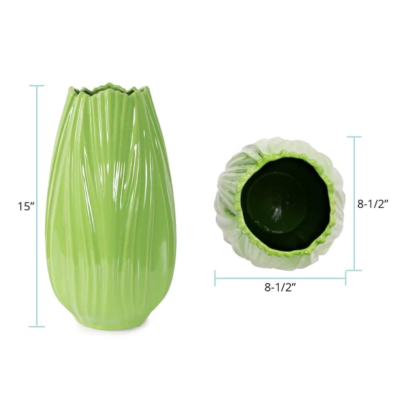 Allan Andrews Contemporary Glossy Green Curved Detailed Ceramic Vase