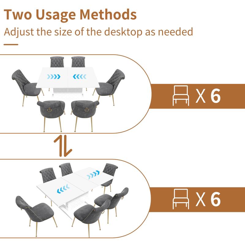 7-Piece Clihome High-gloss Extendable Table Velvet Chair Dining Set