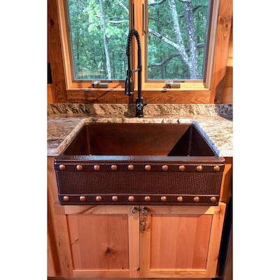30-in Hammered Copper Apron Front Single Basin Kitchen Sink w/ Barrel Strap Design (KASDB30229BS)