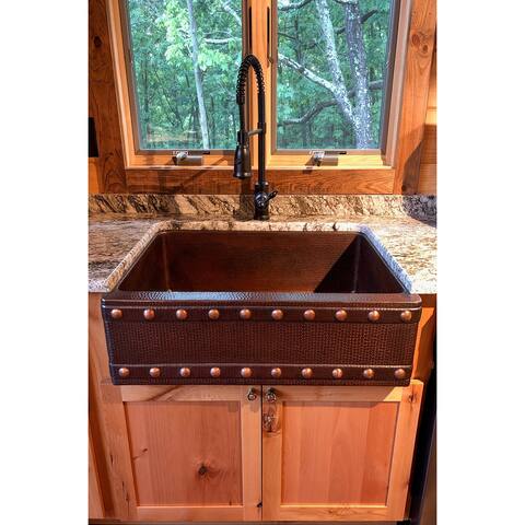 30-in Hammered Copper Kitchen Apron Single Basin Sink w/ Barrel Strap Design with Accessories (KSP3_KASDB30229BS)
