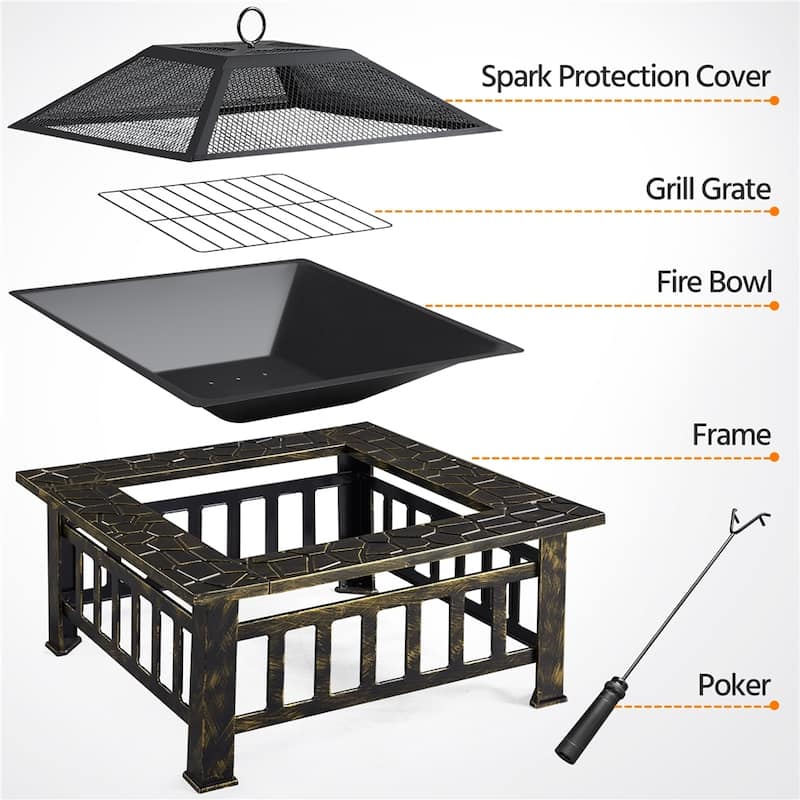 Yaheetech 32'' Metal Patio Garden Square Stove Fire Pit With cover