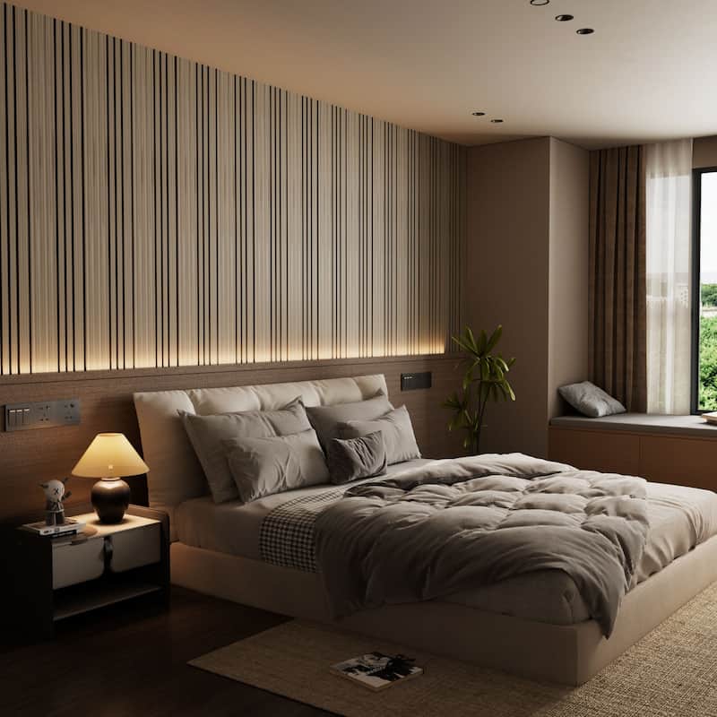 23.6" x 23.6" Wood Slat Acoustic Wall Panels for Ceiling and Wall Decor, 8-Pack (31 sq ft)