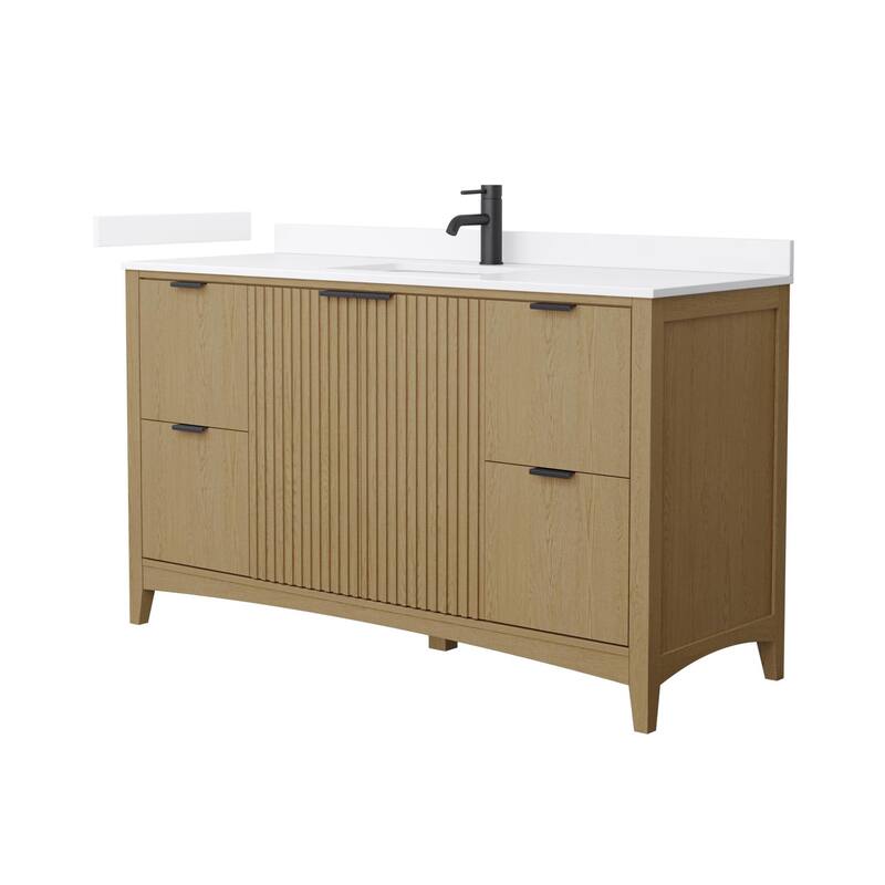 Wyndham Collection WCF9191-60S-QTZ-UNSMXX Palmilla 60" Free Standing - Natural Oak / White Quartz Top / Matte Black