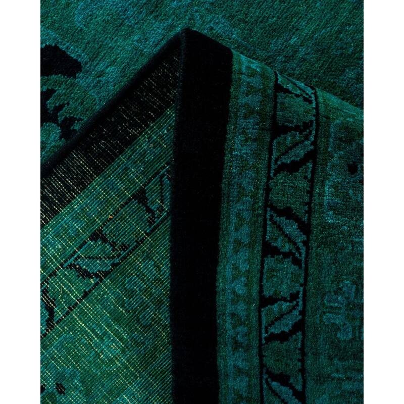 Overton Hand Knotted Wool Vintage Inspired Modern Contemporary Overdyed Blue Area Rug - 8' 1" x 10' 4"