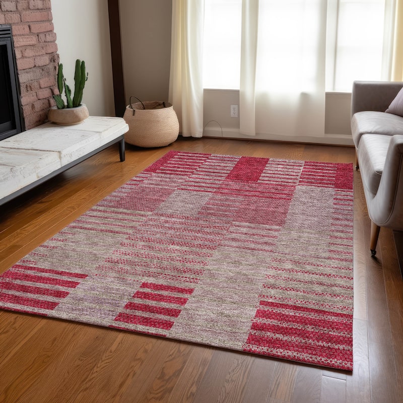 Machine Washable Indoor/ Outdoor Modern Stripes Chantille Rug