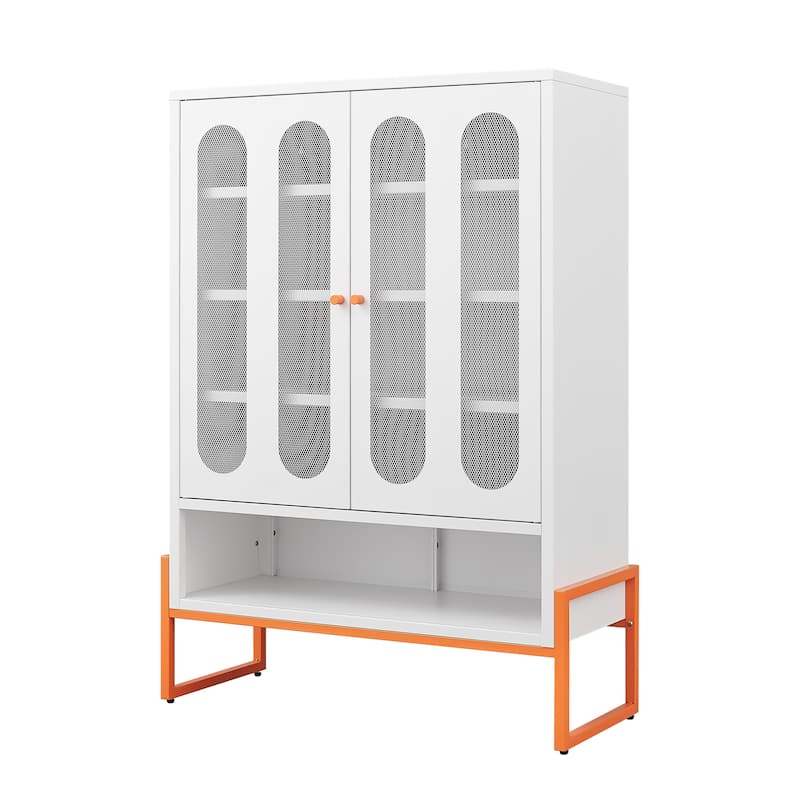 Shoe Cabinet with Adjustable Shelves, Breathable Accent Cabinet with Grille Doors, Under-Door Storage