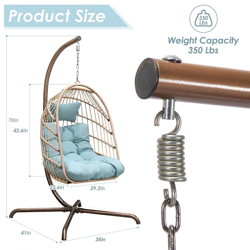 FINCATI Outdoor Oversized Luxury Hanging Egg Chair with Stand, 350 lbs Indoor Egg Swing Chair with Stand, Egg Chair Outdoor