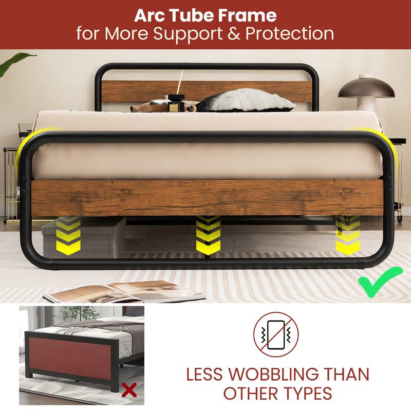 Costway Metal Bed Frame Arc Platform Headboard Footboard Mattress - Black
