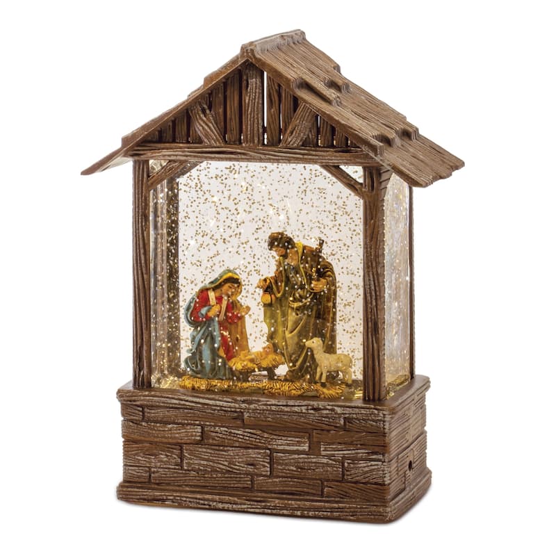 8.25" LED Lighted Holy Family with Nativity Barn Christmas Snow Globe