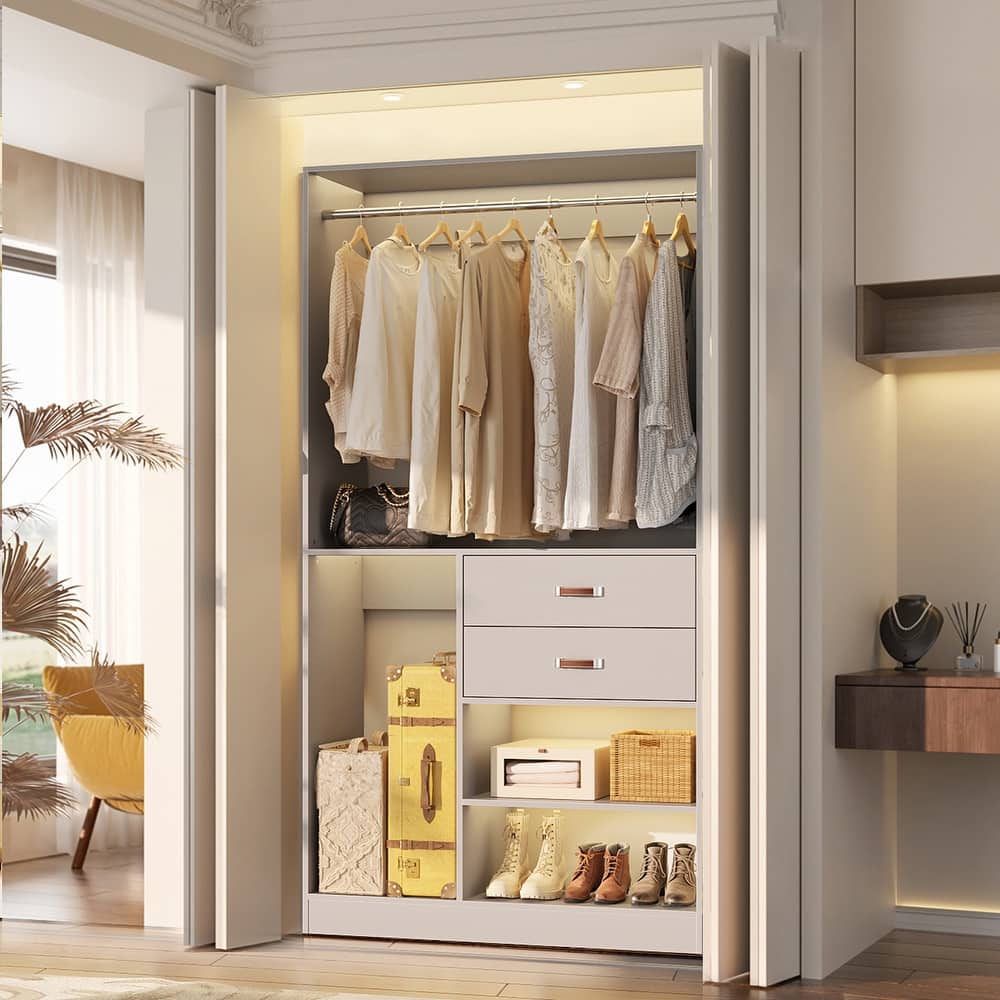 40'' Large Closet System with Shelves and 2 Drawers, Freestanding Closet Organizer with Hanging Rods