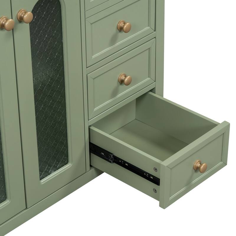 30''/36'' Bathroom Vanity with Sink, 3 Drawers Bathroom Storage Cabinet with Soft-Close Glass Door and Adjustable Shelf