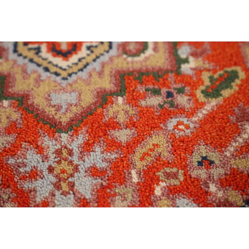 Geometric Heriz Serapi Indian Runner Rug Handmade Orange Wool Carpet - 2'5" x 9'11"