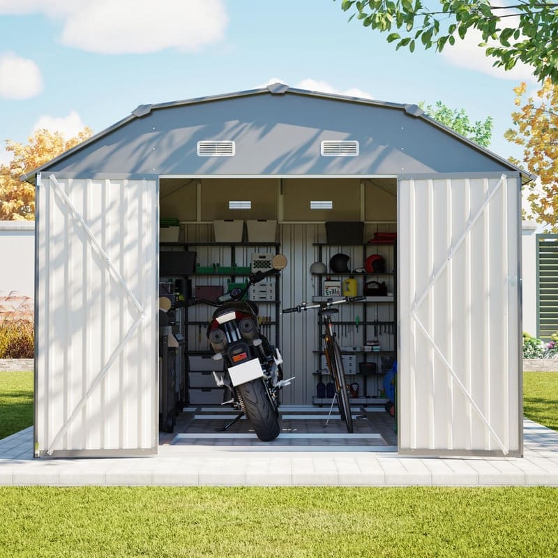 10' x 12' Outdoor Storage Shed, Heavy-Duty Rust-Resistant Steel Tool Shed with Floor Frame Kit