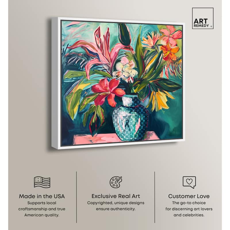 Art Remedy Vase Of Tropical Flowers Framed Flowers In Vase Paintings