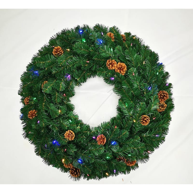 Oregon Fir B/O Wreath w/Warm White & Multi LED Lights