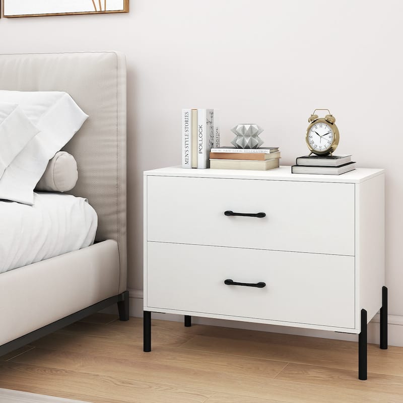 Gymax 2-Drawer Dresser w/Metal Legs & Handles Drawers & Anti-Tipping