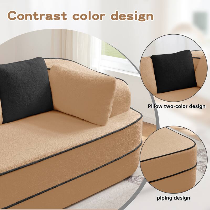 Modular Sectional Sofa with L-Shape Chaise, Teddy Fabric Boneless Cloud Couch, 32D High Density Sponge Upholstered Sofa
