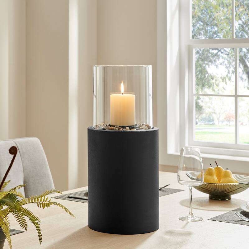 Large Hurricane Glass Pillar Candle Holders with Pebble Base - 19.25" - Black