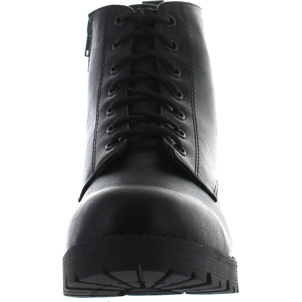 Chunky Heel Combat Style Boots - Black 