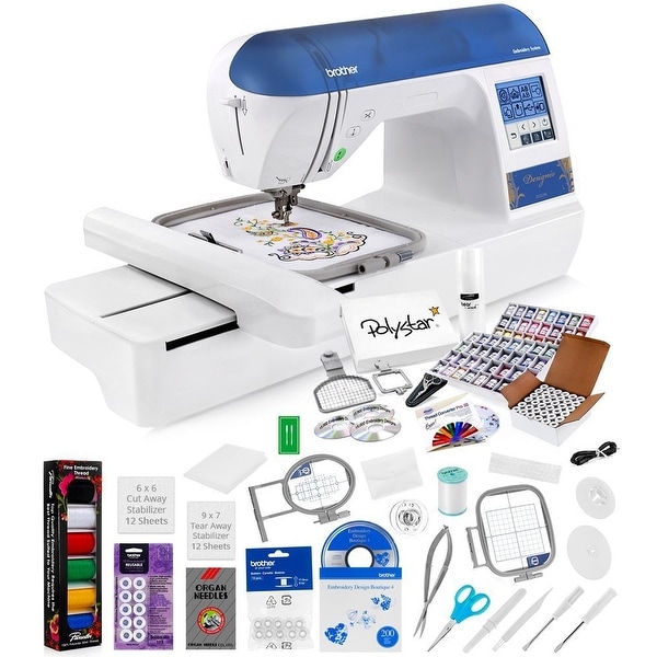 Brother Designio DZ820E Embroidery Machine + Grand Slam Package Includes 64 Embroidery Threads + Prewound Bobbins + More