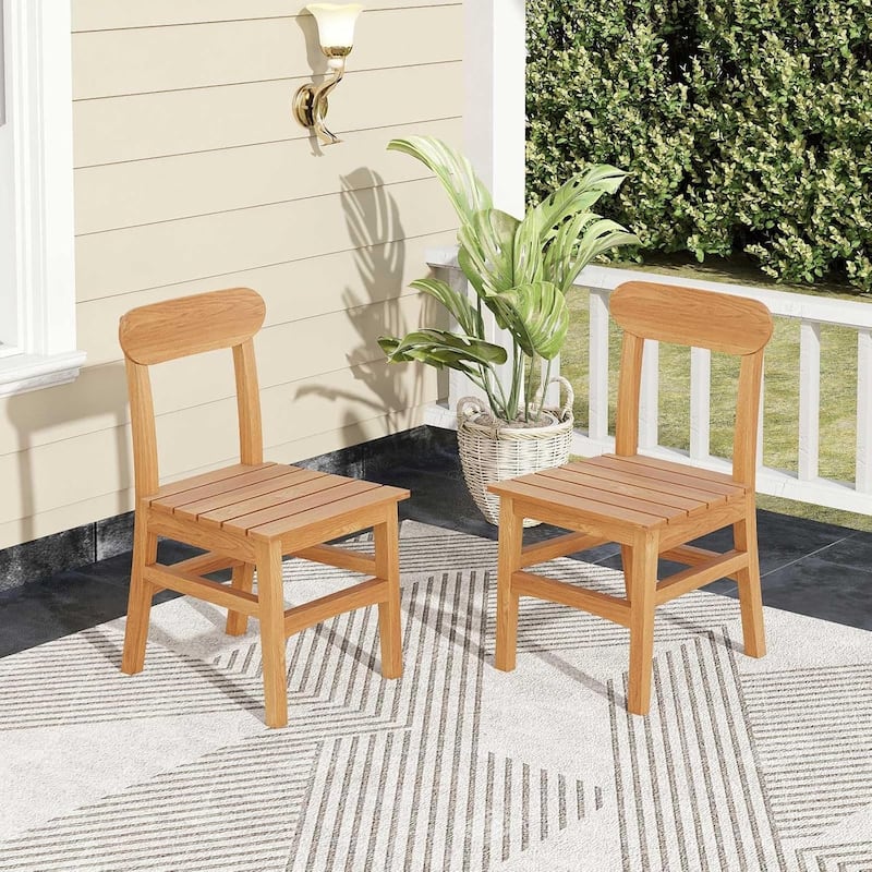 1/2/4 PCS Teak Wood Patio Dining Chair Wooden Armless Chair w/Slatted Seat