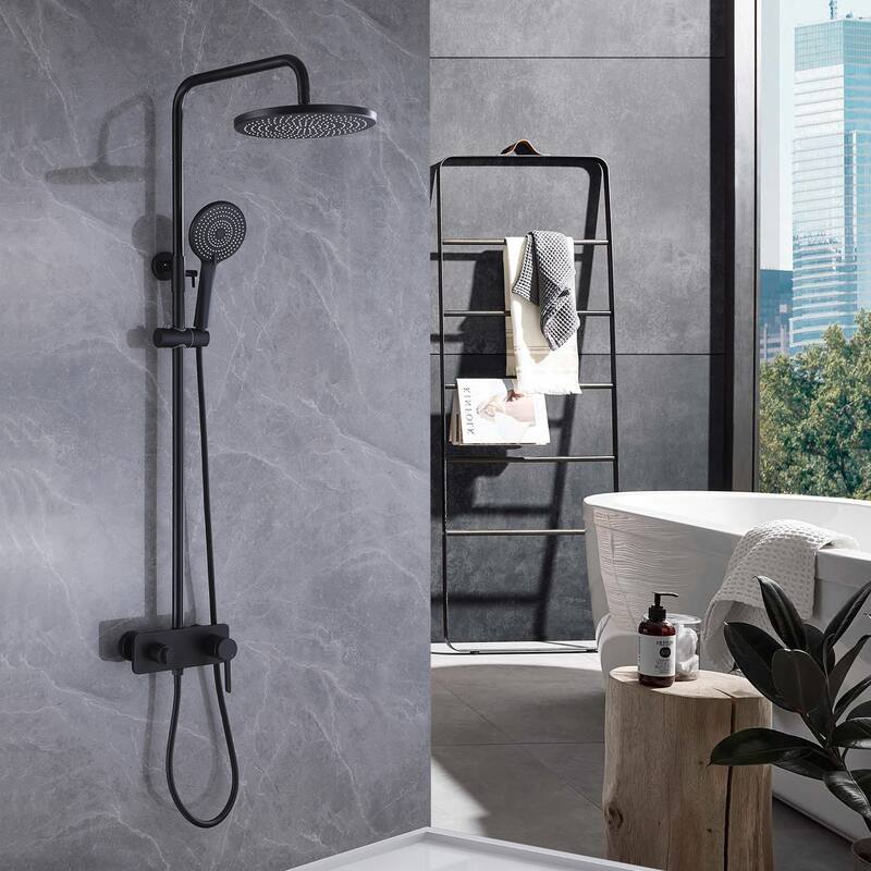 Modland Wall Mounted 5-Way Complete 10'' Rain Shower System Black With High-pressure Handheld and Faucet