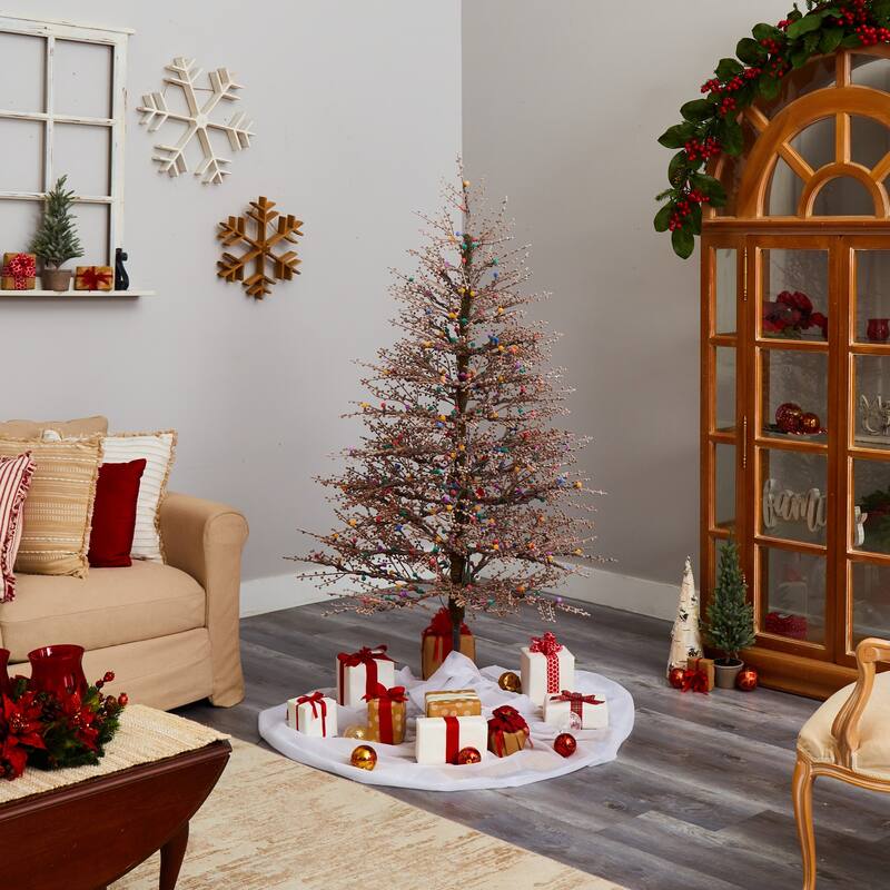 6ft. Frosted Berry Twig Artificial Christmas Tree with 350 Multicolor Gum Ball LED Lights & 808 Branches - Lively X-Mas Tree