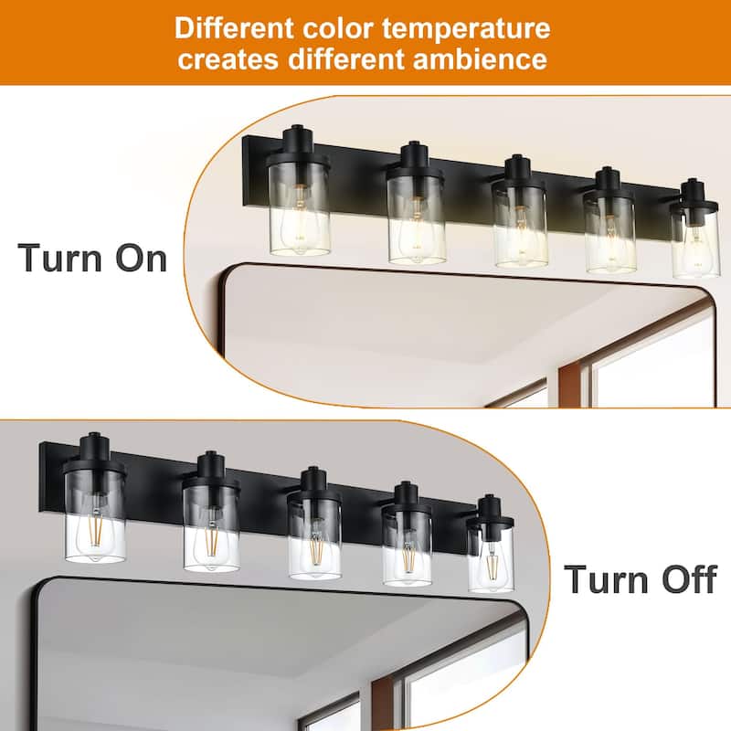 5 Light Bathroom Vanity Lighting with Clear Glass Shade