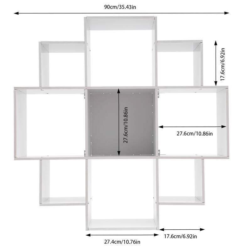 Modern PVC Board Bookcase with 9 Compartments Wall Mounted