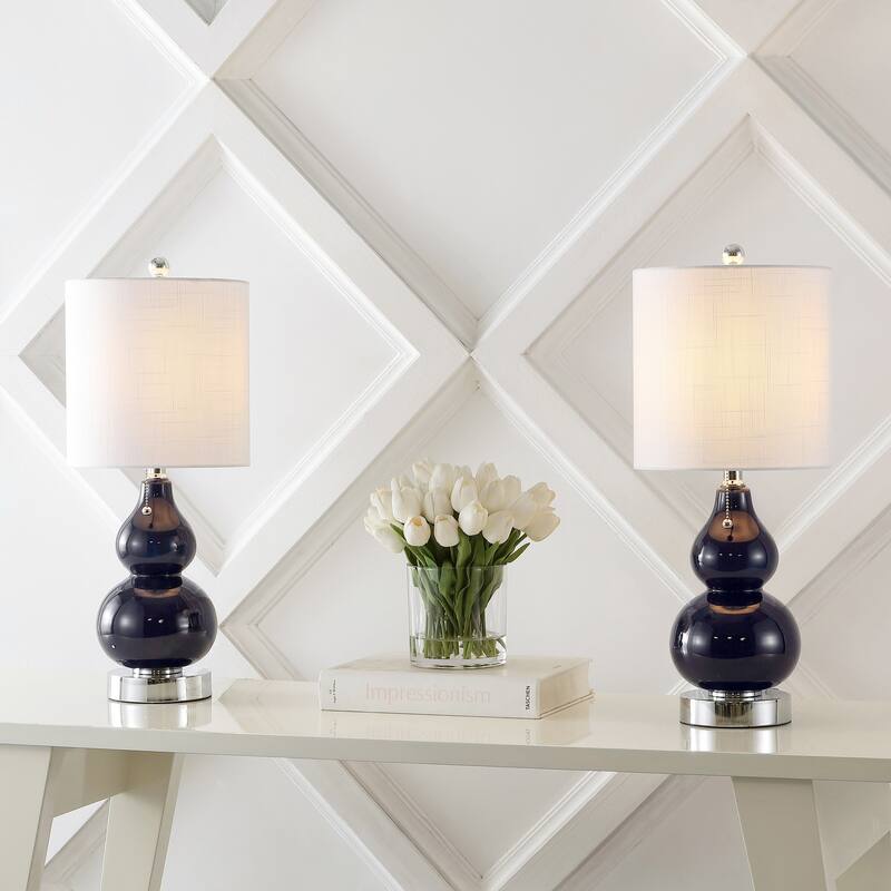 Horizon 22" Classic Vintage Glass LED Table Lamp with USB Charging Port, (Set of 2) by JONATHAN Y