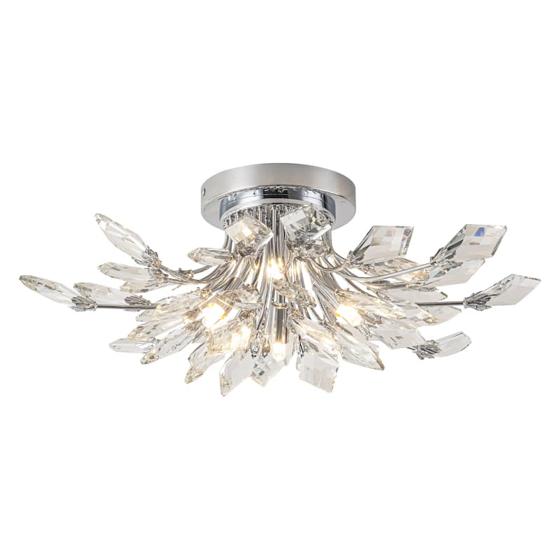 4-Light Modern Glam Sputnik Cluster Crystal Flush Mount Light Starburst Ceiling Light for Dining Room - 21.2 IN. W - Silver