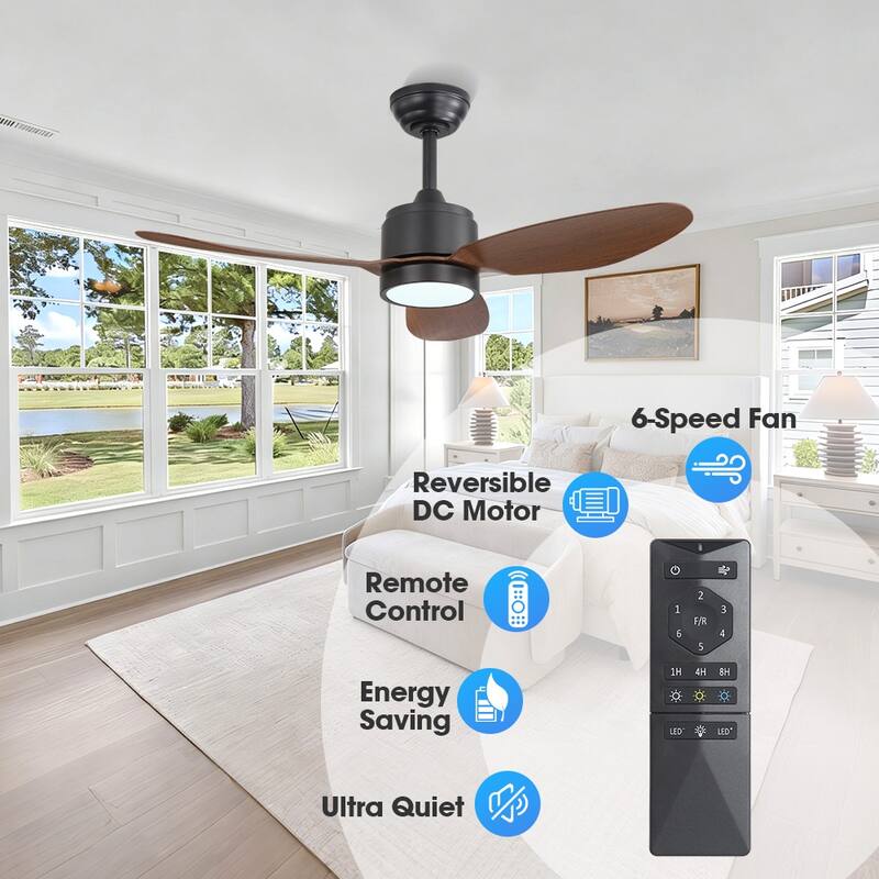 MLiAN 42 in 3 ABS Blades Indoor and Outdoor Ceiling Fan with Integrated LED and Remote Downrod