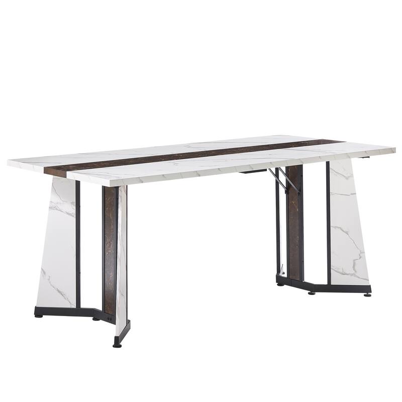 70.9"Rectangular Large Dining Table, Waterproof Large Desk for 8 People, Deluxe Family Dining Table with Adjustable Legs