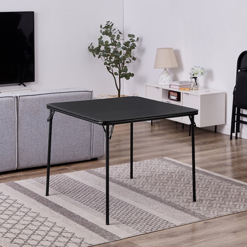 Javlergo 34" Square Folding Card Table with PU Leather Top Portable Game Activity Table with Collapsible Legs for Small Spaces