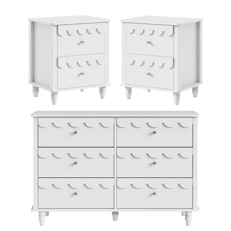 Lace Trim 6-Drawer Dresser with Nightstand Kids' Bedroom Dream Storage - White