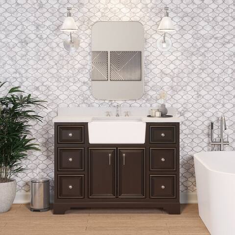 KitchenBathCollection Zelda 48" Farmhouse Bathroom Vanity with Quartz Top