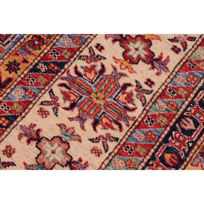 Tribal Super Kazak Onyx Blue/Beige Hand Knotted Wool Rug - 9'0'' x 12'1''