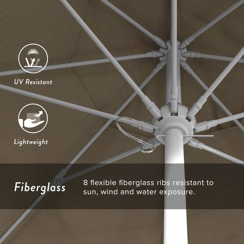 California Umbrella 7.5' Rd.. Aluminum Frame, Fiberglass Rib Market Umbrella, Push Open, White Finish, Olefin Fabric