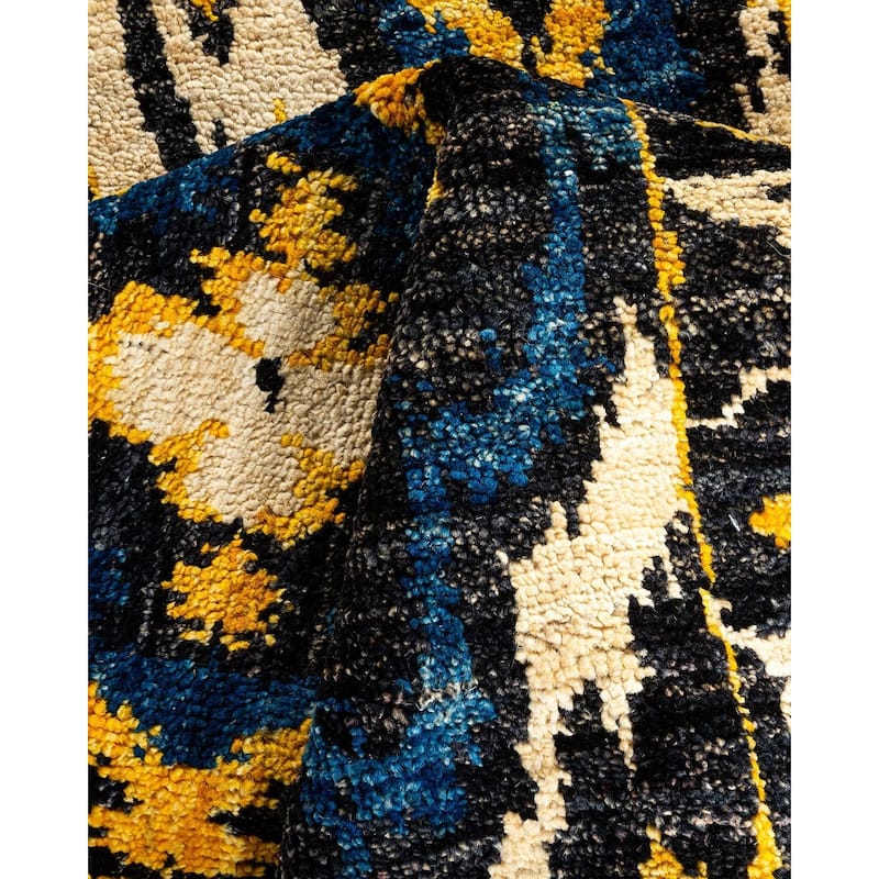 Overton Hand Knotted Wool Vintage Inspired Modern Contemporary Modern Blue Area Rug - 3' 10" x 12' 1"