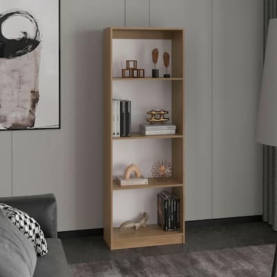 4 Shelves, Modern Display Unit For Books And Decor For Living Rooms,Office Or Bedroom,Natural Oak