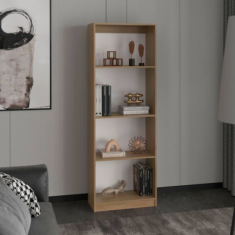 Home 4 Shelves, Modern Display Unit For Books And Decor for Living Rooms, Office or Bedroom, Natural Oak - Beige
