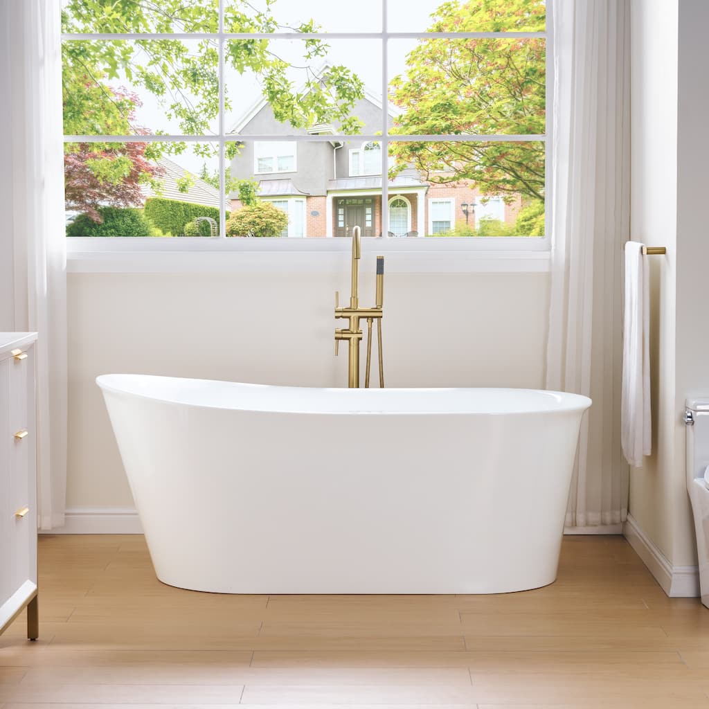 66'' W,73 GALLONS Freestanding Acrylic Soaking Bathtub With Drain And Overflow Holes