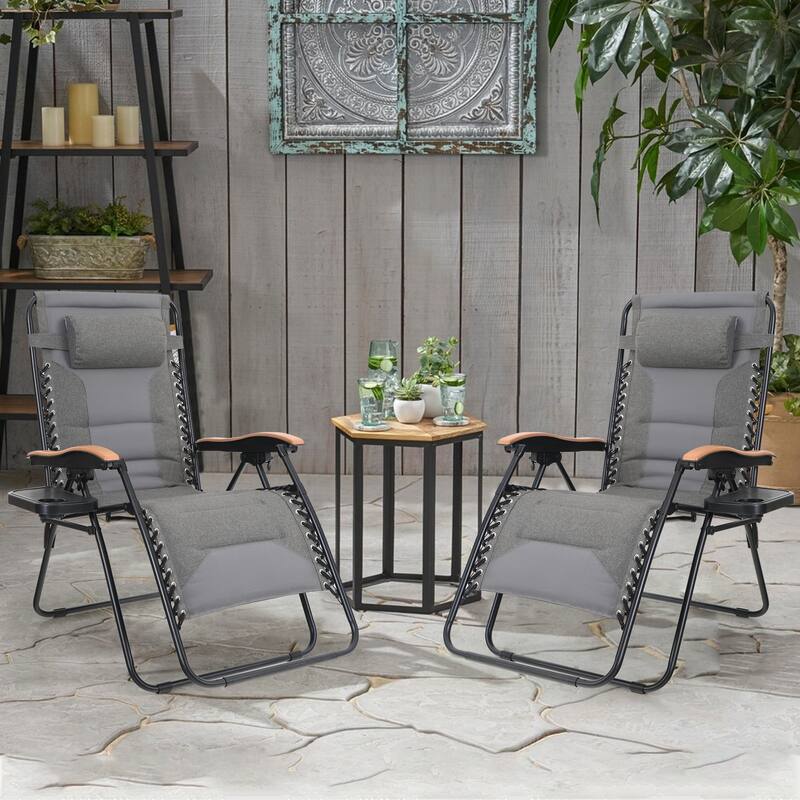 Padded Zero Gravity Chair 2 Pack Oversize Lounge Chair with Free Cup Holder