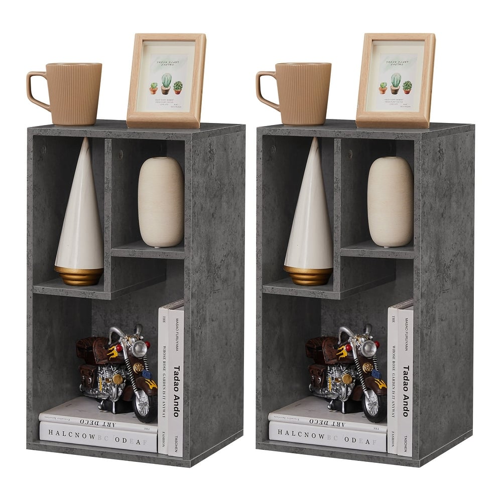 VECELO Bookcase Set of 2 Three Open Cube Wooden Bookcase Modern Irregular Shape Small Bookshelf Multi-Purpose Storage Bookshelf