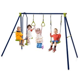 Gymax 440 lbs Swing Set 3-in-1 Kids Swing Stand w/ Swing Gym Rings